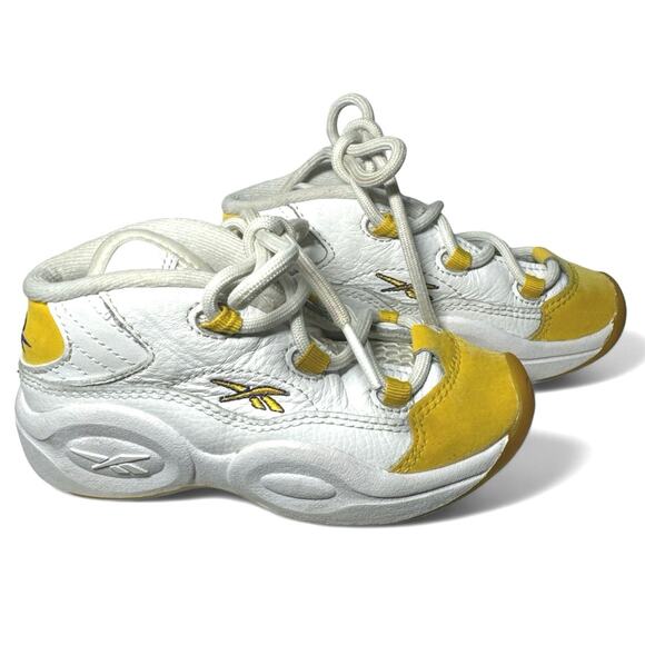Reebok Question Mid Top Yellow Toe Leather Allen Iverson Toddler 9 - Picture 3 of 7